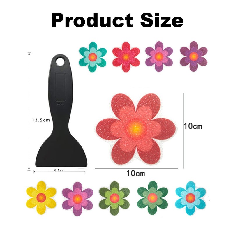 Non-Slip Bathtub Stickers, Floral Design, 10-Pack with Application Scraper (10)