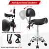 Adjustable Rolling Stool with Foot Rest in Stylish Black, Saddle