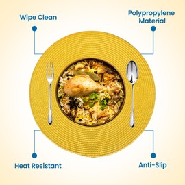 KKTECH Christmas Placemats - Set of 4 Round Place Mats for Table, Washable & Waterproof Table Mats, Heat Resistant for Home, Party, Wedding Décor, 38cm (Yellow)