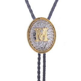 GelConnie Bolo Tie Golden Initial Letter A to Z In Western Cowboy Tie Native American Leather Necktie Accessories Bolo Ties for Men Women