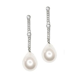 Kenneth Jay Lane Long Crystal and Cultura Pearl Drop Clip-On Earrings