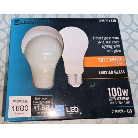 Eco-Smart EcoSmart 1006 778 629 2PACK-A19 FROSTED GLASS SOFT WHITE 2700K 14W
