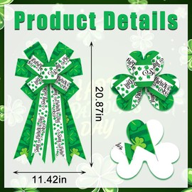 ALIBBON Large St. Patrick's Day Bows for Wreaths, St Patrick's Wreath Bows, Green Shamrock Bows for Crafts, Irish St. Patrick's Decor, St Patrick's Day Words Bows for Parades Party Supplies Decoration