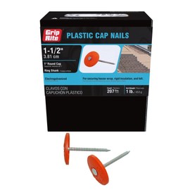 Grip-Rite Plastic Cap Nails - Secure Roofing Underlayments and Housewraps - Electro-Galvanized - 1-1/2" - 185 Count/1 Pack - 112PRCAP1