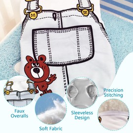 Vavious Cat Shirt Light Blue Overalls Pattern Tank Top for Small Dogs Boy Cooling Stretchy Dog Outfits Sleeveless Cat Tee Shirts Puppy Kitten Summer Apparel X-Small