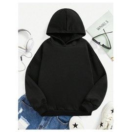 SweatyRocks Girl's Sweatshirts Hoodie Graphic Pattern Long Sleeve Drop Shoulder Pullover Top Black and Red 10Y