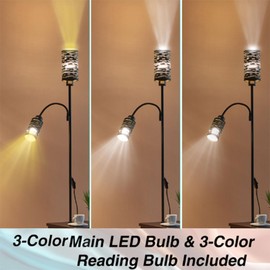 BAMGROW Floor Lamp with End Table, Side Table with Lamp Attached, Bedside Nightstand Light for Small Spaces with Wicker Drawer and Storage Shelf for Living Room, Bedroom, Guest Room, 2 Bulbs Included