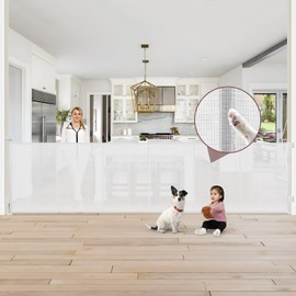 Reinforced 41" Extra Tall Pet Gate 150" Extra Wide Retractable Baby Gate with Support Rods, Indoor Extra Long Baby Gates for Large Openings Outdoor Retractable Gate Baby Fence for Living Room, White