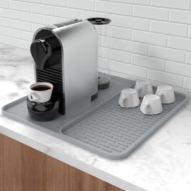 Silicone Coffee Mat,16'' x 16'' Coffee Bar Mat with Detachable Dish Drying Mat for Kitchen Countertops,Coffee Bar Accessories Fit Under Coffee Maker Coffee Machine Espresso Machine Dish Rack