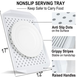 Czlizdyt Non Slip Serving Tray with Handles, Food Trays for Eating on Couch, Lap Trays for Breakfast Dinner Snack Fruit Appetizers Beverage, Rectangular, Set of 2, White