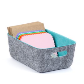 Three by Three Seattle reSTAK Small Storage Bin – Made from 100% Post-Consumer Recycled PET, Charcoal/Blue Felt Design for Stylish Organization, 3 Pack