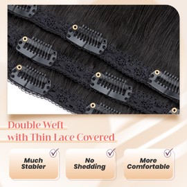Elailite Clip in Hair Extensions Real Human Hair 3PCS Lace Weft Remy Hairpieces for Women 12 Inch 60g Natural Black