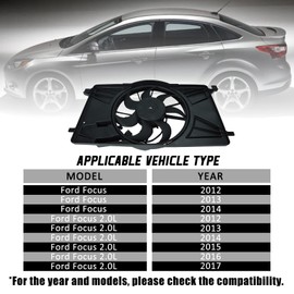 Radiator Cooling Fan Assembly Compatible with Ford Focus 2012-2017 2.0L Radiator AC Condenser Cooling Fan Control Module (TYC622800, 674-01053, 622800)