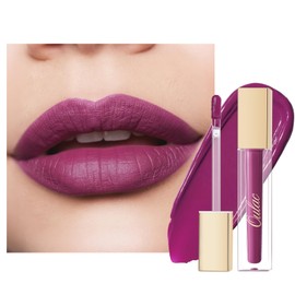 Oulac- Lápiz labial líquido morado mate para mujer, lápiz labial violeta oscuro de larga duración, tinte labial resistente al agua, sin               