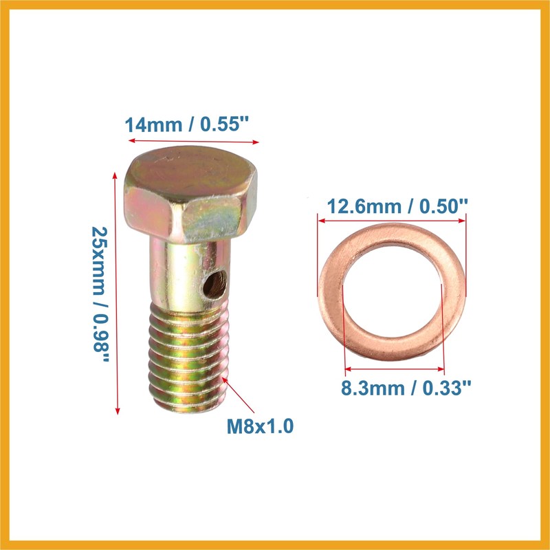Partuto 2 Set Banjo Bolt Brake Fitting Adapter M8x1 Thread