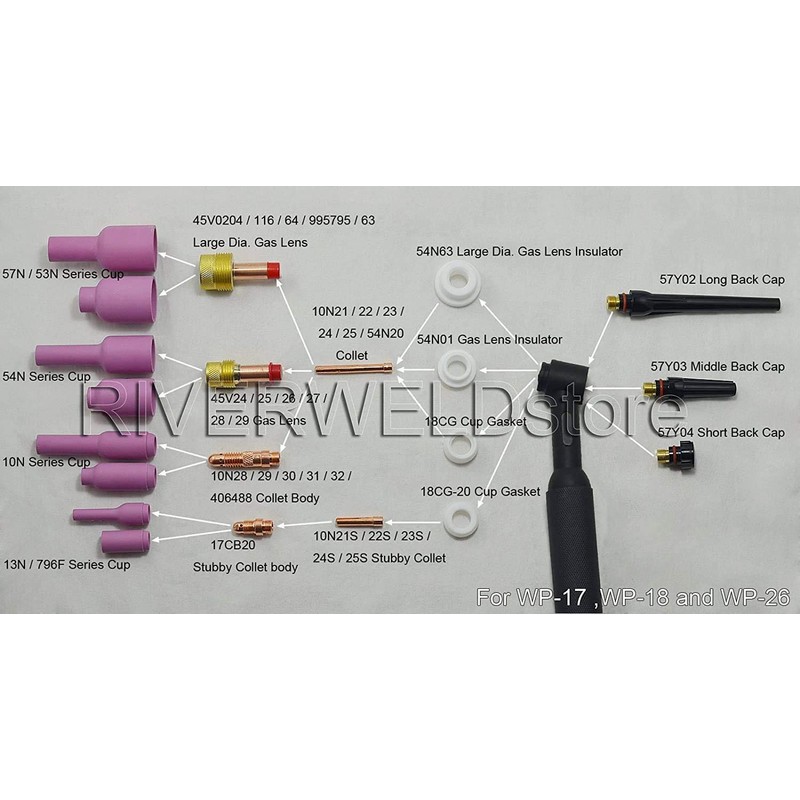 RIVERWELD TIG Gas Lens Alumina Nozzles Ceramic Cups Large Diameter