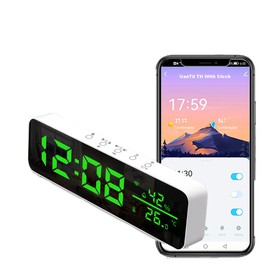 UanTii Tuya Smart Temperature Humidity Sensor with Alarm Clock, WiFi Thermometer Real-Time Monitoring Hygrometer & Thermometer Sensor Works with Smart Life App, Compatible with Alexa and Google Home