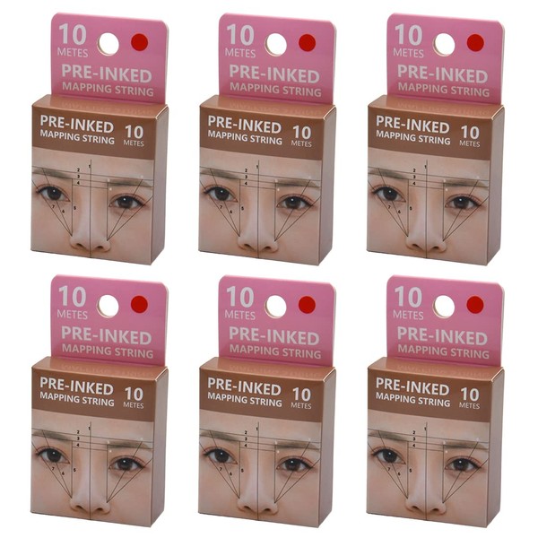 XIAOYU 10m Pre Coloured Mapping Thread Eyebrow Tattoo Mapping Thread for Symmetrical Eyebrow Marking Tattoo Marker 6 Pack Red Ink