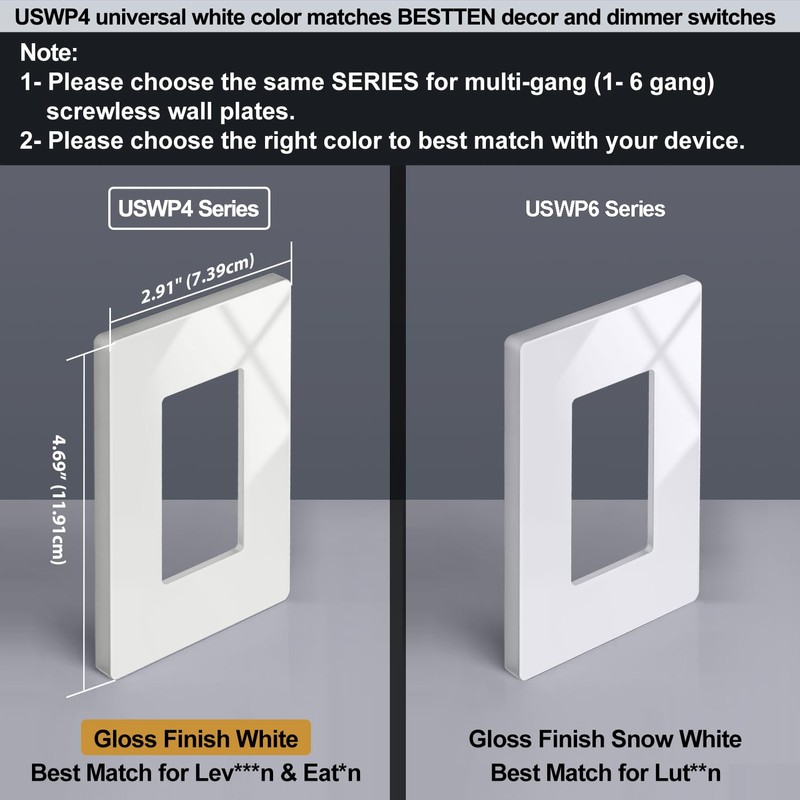 20 Pack BESTTEN Screwless Wall Plate, 1 Gang Decorator Light