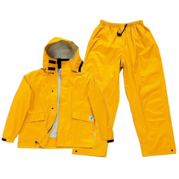 Apt Collection AP600 Breathable Rain Suit, Rainwear Top and Bottom Set, Golden Yellow, L, Waterproof, Storage Bag Included, Work, Bicycle,