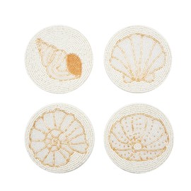 Beachcombers Beaded Shell Coasters Set of 4, S/4 White and Gold