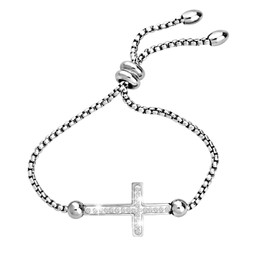 bobauna Sideways Cross Adjustable Link Bracelet Christian in Good Faith Bracelet Religious Jewelry Baptism Gift (Cross god Bracelet)