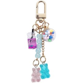 GANPUB Blue Cute Resin Gummy Bear Key Chain Candy Color Animal Bear Charms Keychains Car Keys Bag Pendant Keyring Jewelry Gift, Women's Keyrings and Keychains, Car Accessories，Women