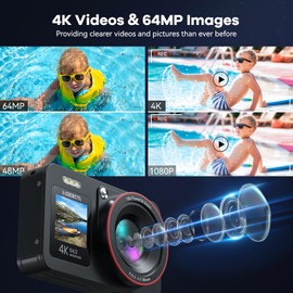 DEATTI Digital Camera FHD 4K 64MP with Dual Screens 64GB SD Card 2 Batteries,18X Zoom,Anti Shake Portable Rechargeable Selfie Camera for Teens Boys Girls Kids
