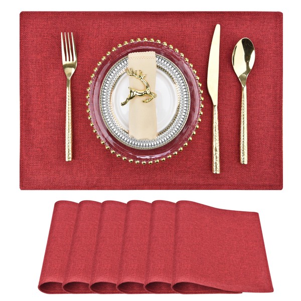 SLKQG Red Christmas Placemats Set of 6 - Festive Easy