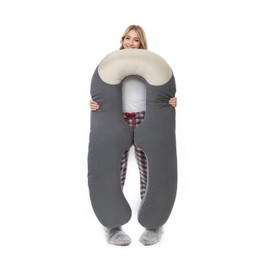 U Shaped Pregnancy Pillows for Sleeping with Silk Pillowcase for Hair and Skin, Dual Fabrics Pillow Case Maternity Pillow for Pregnant Women, Side Sleepers Long Body Pilow for Men and Women (Gray)