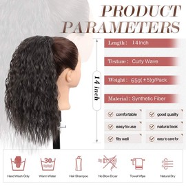 Drawstring Afro Kinky Synthetic Ponytail for Women Clip in Hair Extension Kinky Curly Ponytail Drawstring Natural Looking Ponytail Hairpiece(1B) (Wavy Dark Brown)