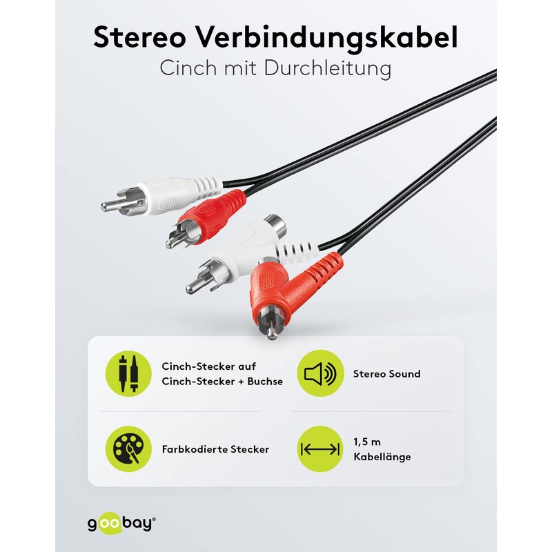 Wentronic 50214-GB 1.5m Audio Video Cable 2 x RCA Plug