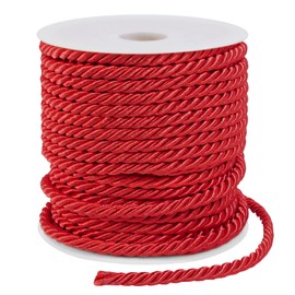 LEREATI Red Twisted Cord Rope 5mm x 25m, 3-Ply Polyester Cord Soft Craft Rope Satin Cord Trim, Decorative Twisted Macrame Cord for DIY Craft Curtain Tieback Honor Cord Gift Bags Home Decor