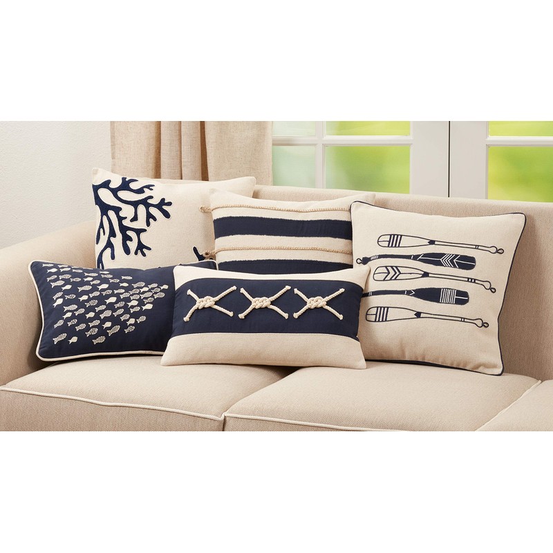 SARO LIFESTYLE Naviguer Collection Oars Throw Pillow Cover, 18", Navy