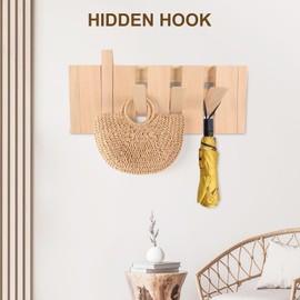 Biojindsc Natural Wooden Coat Rack Wall Mount, Piano Hooks for Hanging,Home Decorative Wall Coat Rack,Wooden Coat Hooks for Hanging Jackets/Keys/Hats/Robes and Towels/Plants/Bags (Raw Wood, 4 Hooks)