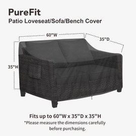 PureFit Outdoor Couch Cover Waterproof Patio Sofa Furniture Covers, 2-Seater Outdoor Loveseat Cover with Air Vent and Handles, 60W x 35D x 35H Inches, Black
