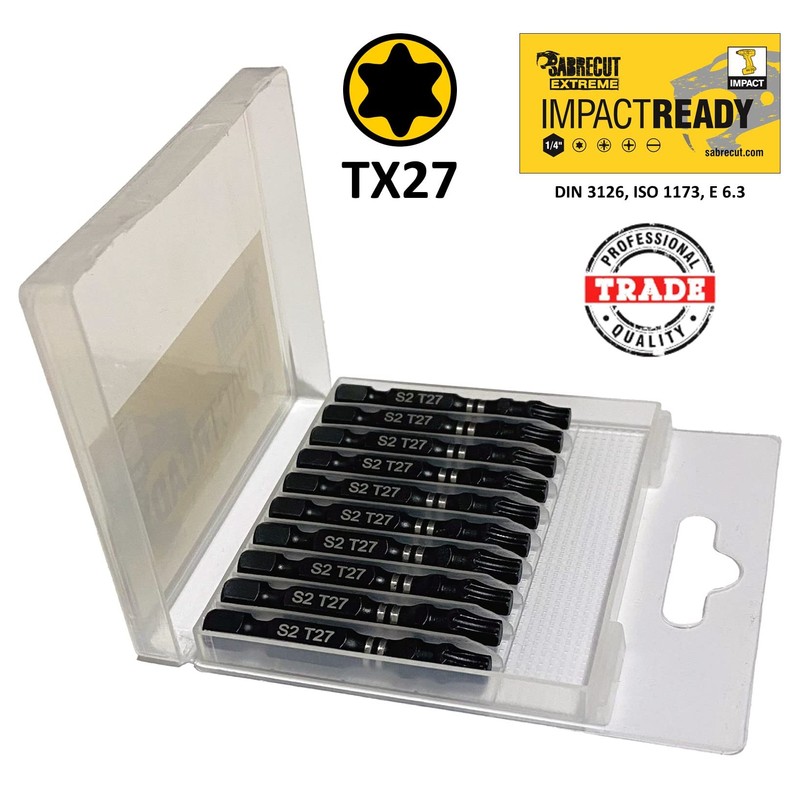 10 x SabreCut SCTX2750_10 50mm TX27 T27 Impact Screwdriver Driver