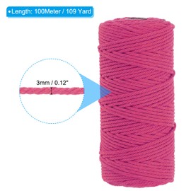 PATIKIL 3mm x 109 Yard Macrame Cord, Soft Cotton Colored Macrame Yarn Rope String 4 Strand Twisted for Wall Hanging Plant Hanger Dreamcatcher DIY Knitting Supplies, Rose Red