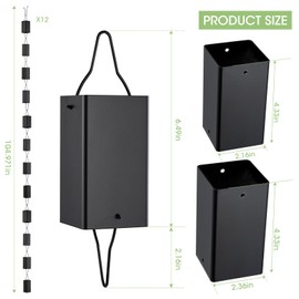 TE DEUM Aluminum Rain Chain, 8.5 Feet Length, 2.36inch Big Size Cup, Black Powder Coated, Functional and Decorative Replacement for Gutter Downspouts, V Gutter Clip Included, Black, 12 Cups