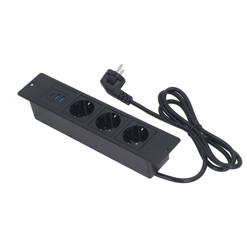 Recessed Power Strip 3xOutlets 2xUSB A 1xUSB C PD20W Ports