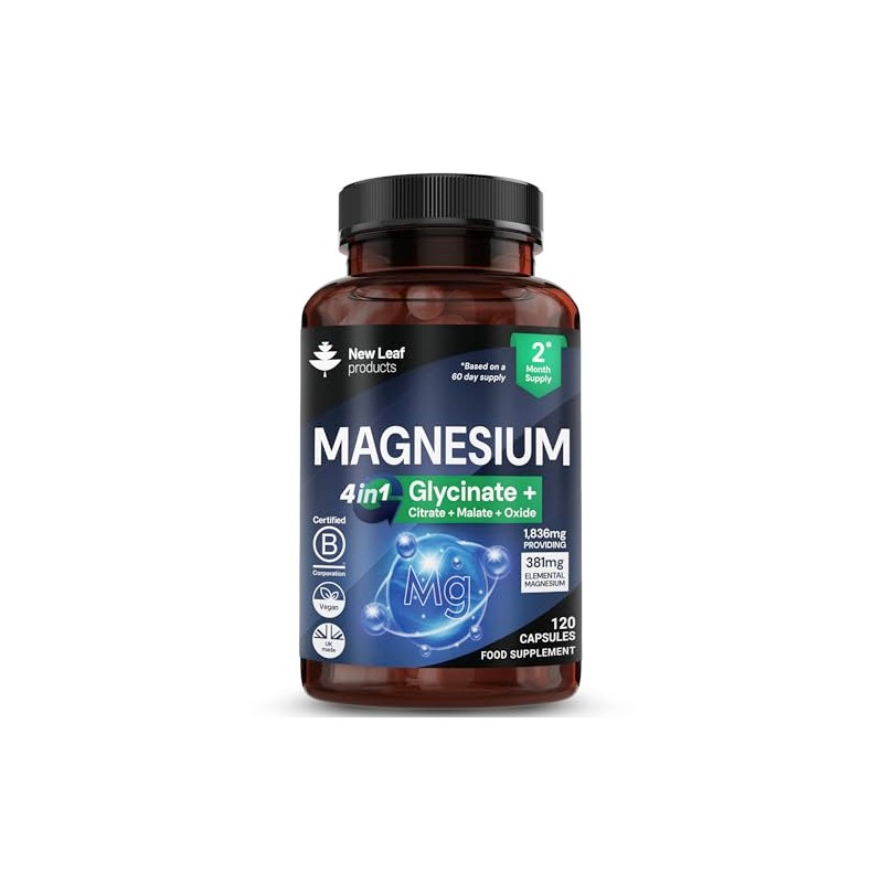 New Leaf Magnesium Glycinate 4-in-1 Complex High Strength 120 Capsules
