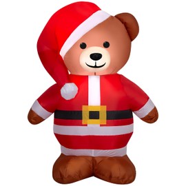 Gemmy Christmas Airblown Inflatable Brown Bear in Santa Suit, 3.5 ft Tall, Multicolored