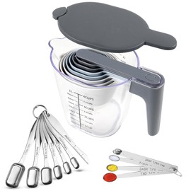 Recogwood 22 Piece Measuring Cups and Spoons Set, Stainless Steel Measuring Spoons Set and Stackable Measuring Cup with Lid for Liquid and Dry Ingredients, Cooking Baking Gadgets