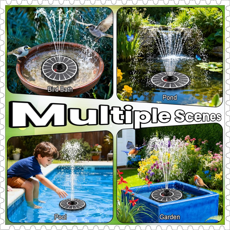 Yzert Solar Fountain with 2000mAh Battery & Innovative Indicator Works