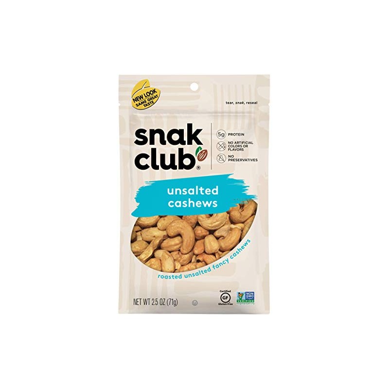 Snak Club Roasted & Unsalted Cashews, 2.5 Ounce (Pack of