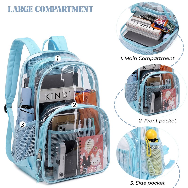 MIRLEWAIY Clear Backpack See Through Book Bag Heavy Duty School