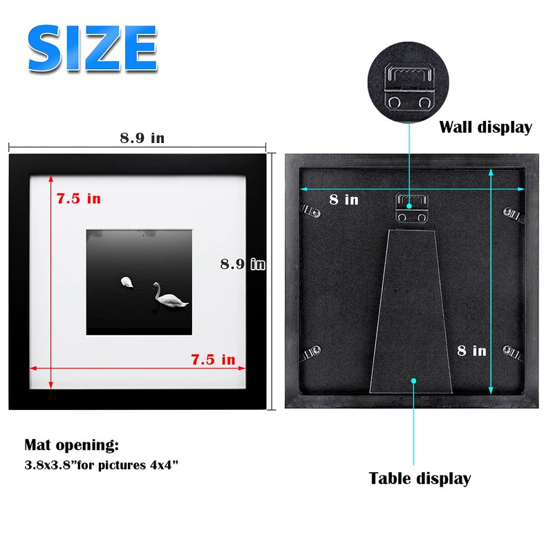 EGOFINE 8x8 Photo Frame, Solid Wood Picture Frame with Acrylic