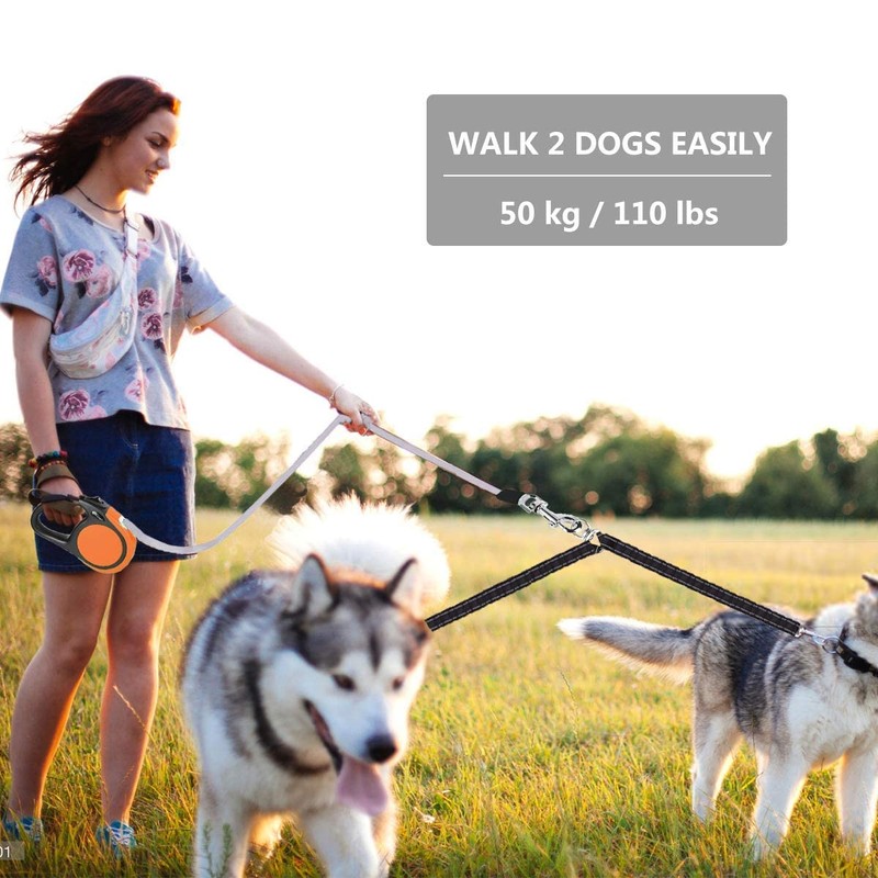 Dual Retractable Dog Leash for Large Dogs (Up to 110