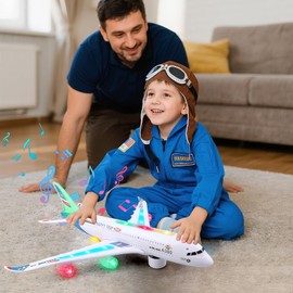 victob Airplane Toy with Bump & Go, Flashing Lights & Sounds, Toy Plane for Kids Boys Girls Ages 3-12, Blue