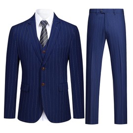 Mens 3 Piece Stripe Suits Set Checked 2 Button Tux Blazer Jacket Vest Trousers